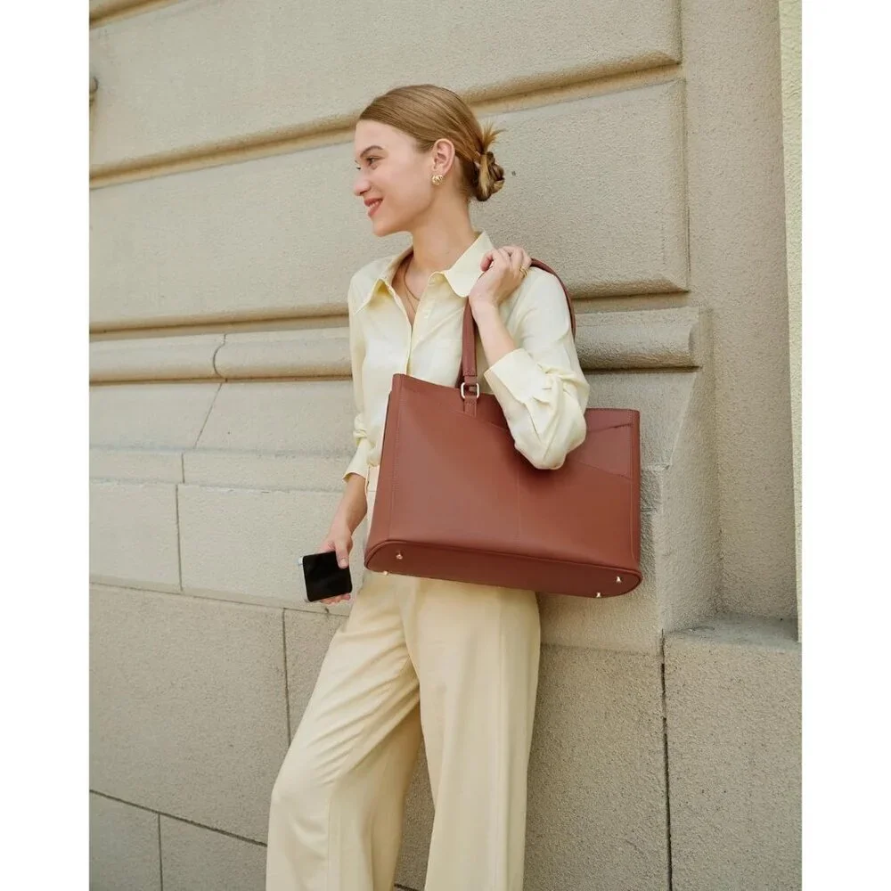 Laptop Tote Bag Waterproof PU Leather 15.6 Inch Women Business Work